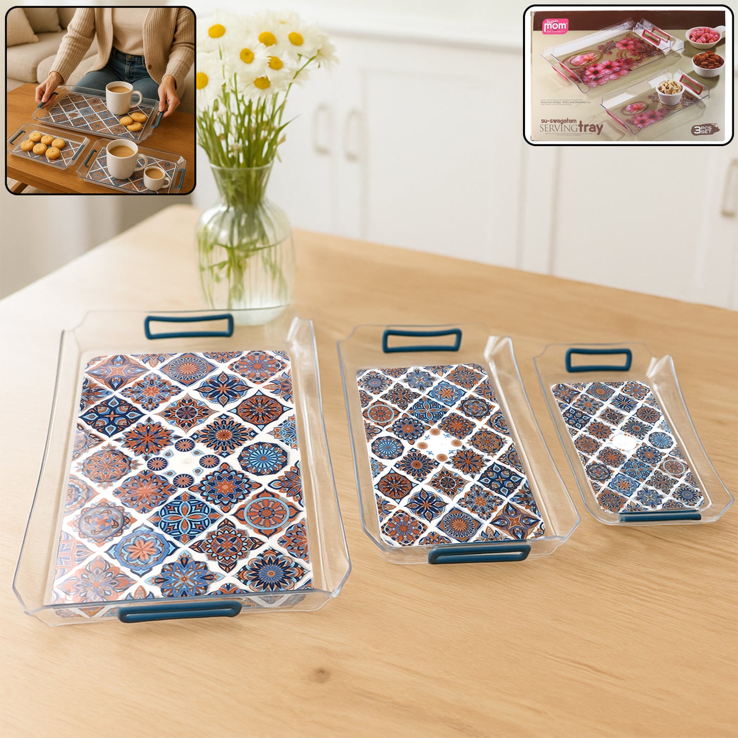 3 Piece Nesting Serving Tray Set with Handles - Happy Price - Image 7