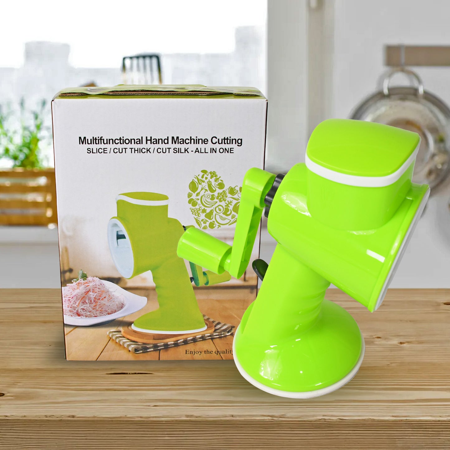 6 In 1 Multi Functional Vegetable Cutter  Slicer Hand Machine Cutting Slice Cut Thick Cut Silk All In One Vegetable Chopper Cutter  Slicing Cutter Barrel - Vegetable Grater With 6 Removable Blades - Happy Price - Image 2