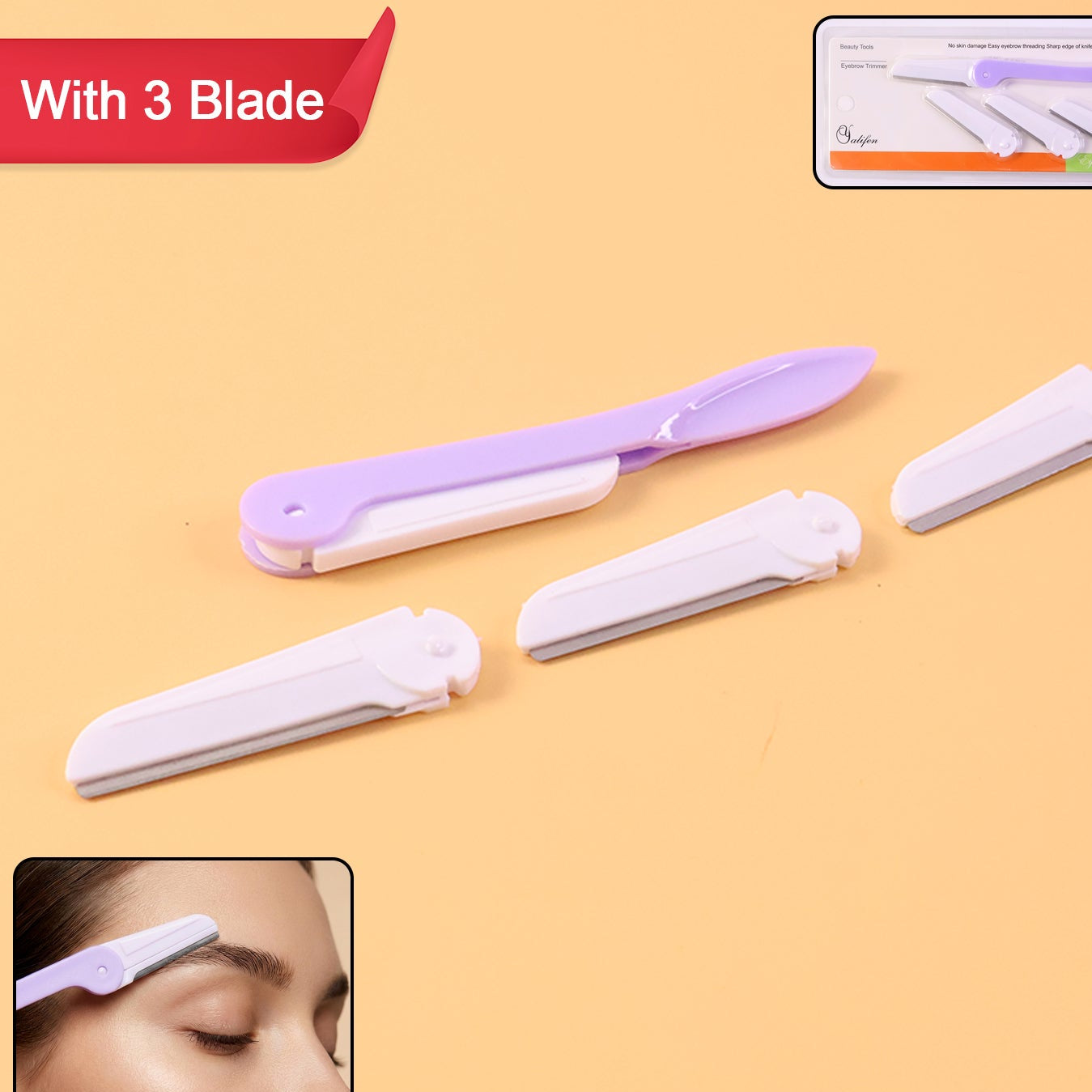Precision Eyebrow & Facial Hair Razor with 3 Replaceable Blades - Happy Price - Image 1