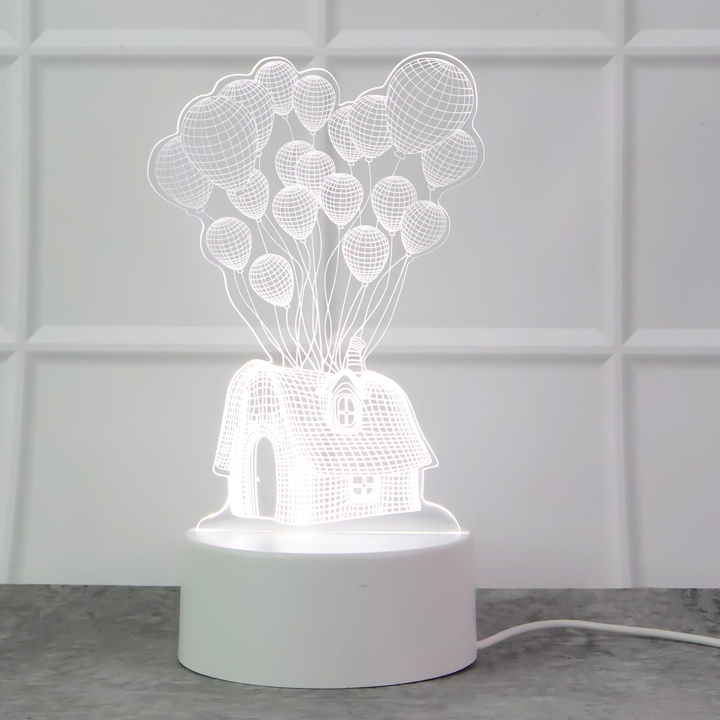 3D Illusion LED Night Lamp - House & Balloons Design, USB Powered Decorative Light - Happy Price - Image 4