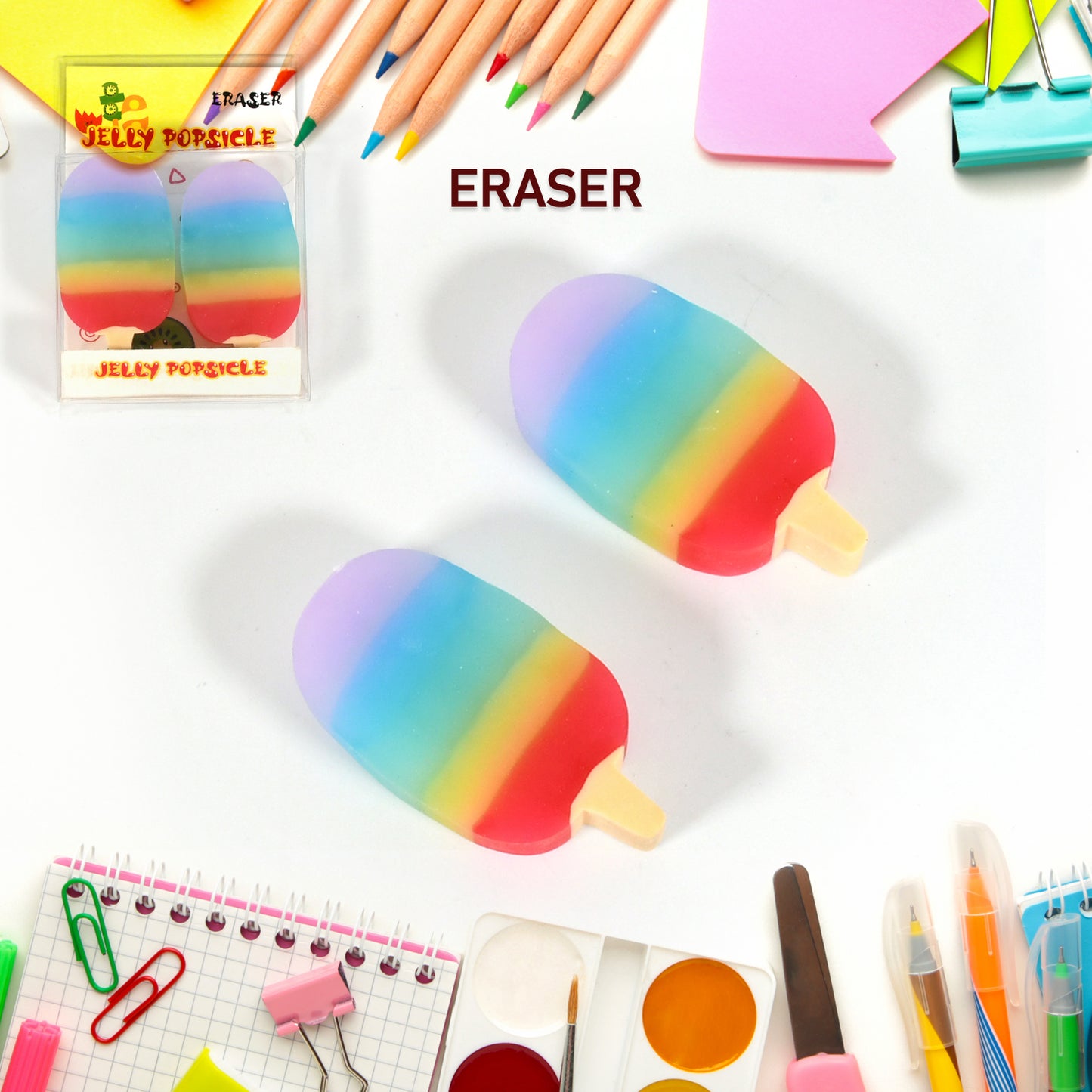 Jelly Popsicle Shape Fancy  Stylish Erasers Mini Eraser Creative Cute Novelty Eraser For Children Eraser Set For Return Gift Birthday Party School Prize (2 Pc Set) - Happy Price - Image 2