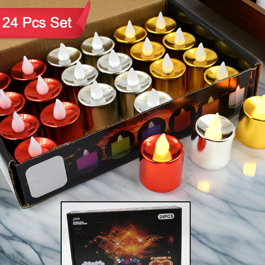 LED Diya Tea Lights - Flameless Plastic Candles (24 Pc Set) - Happy Price - Image 1