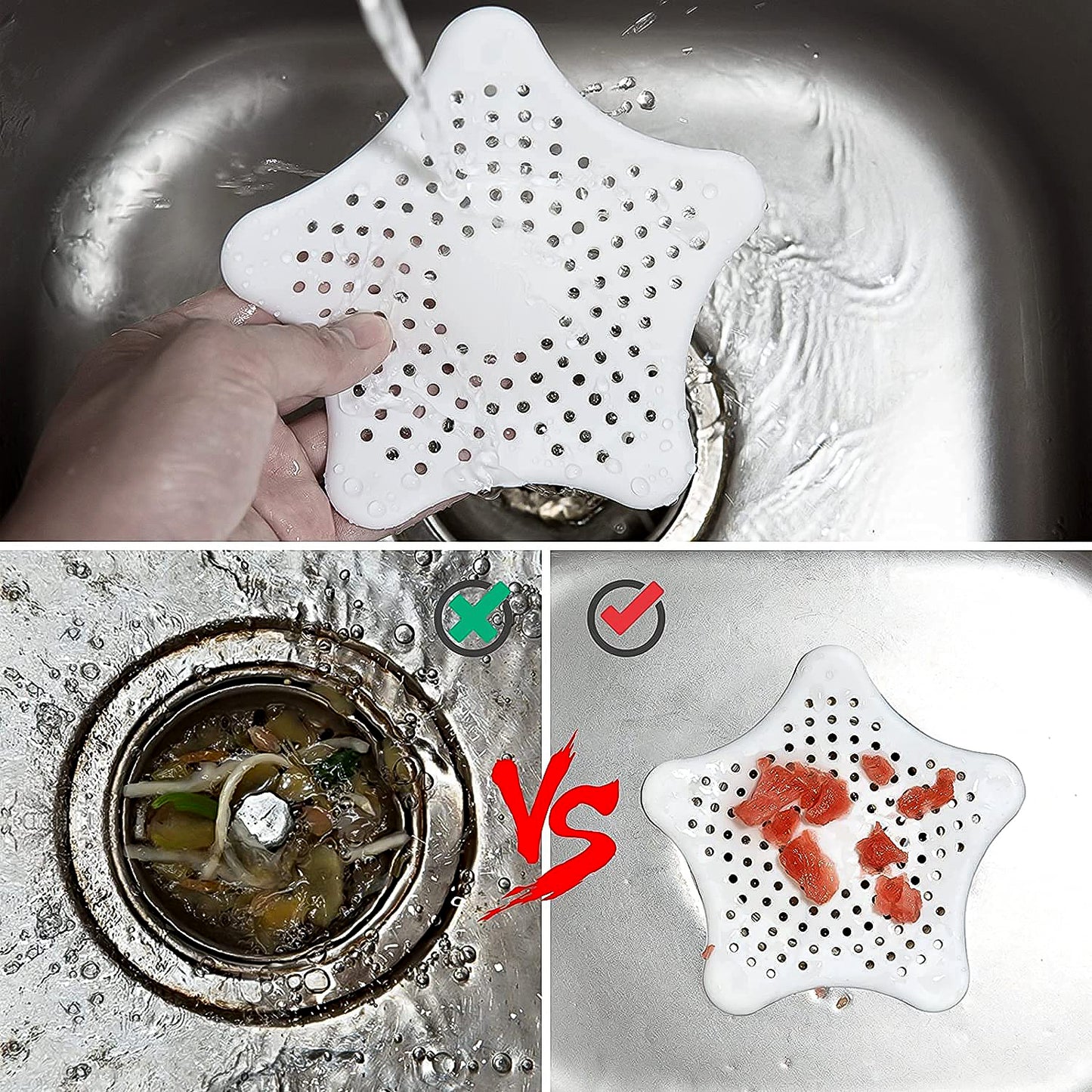 White Silicone Star Shaped Sink Filter Bathroom Hair Catcher Drain Strainers For Basin - Happy Price - Image 3
