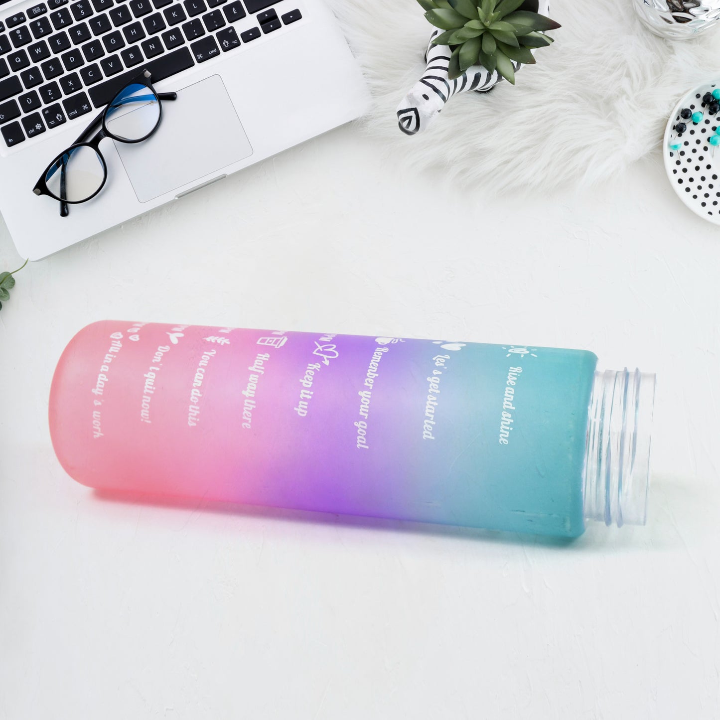 Plastic Colorful Motivational Water Bottle With Straw (900 Ml) - Happy Price - Image 3
