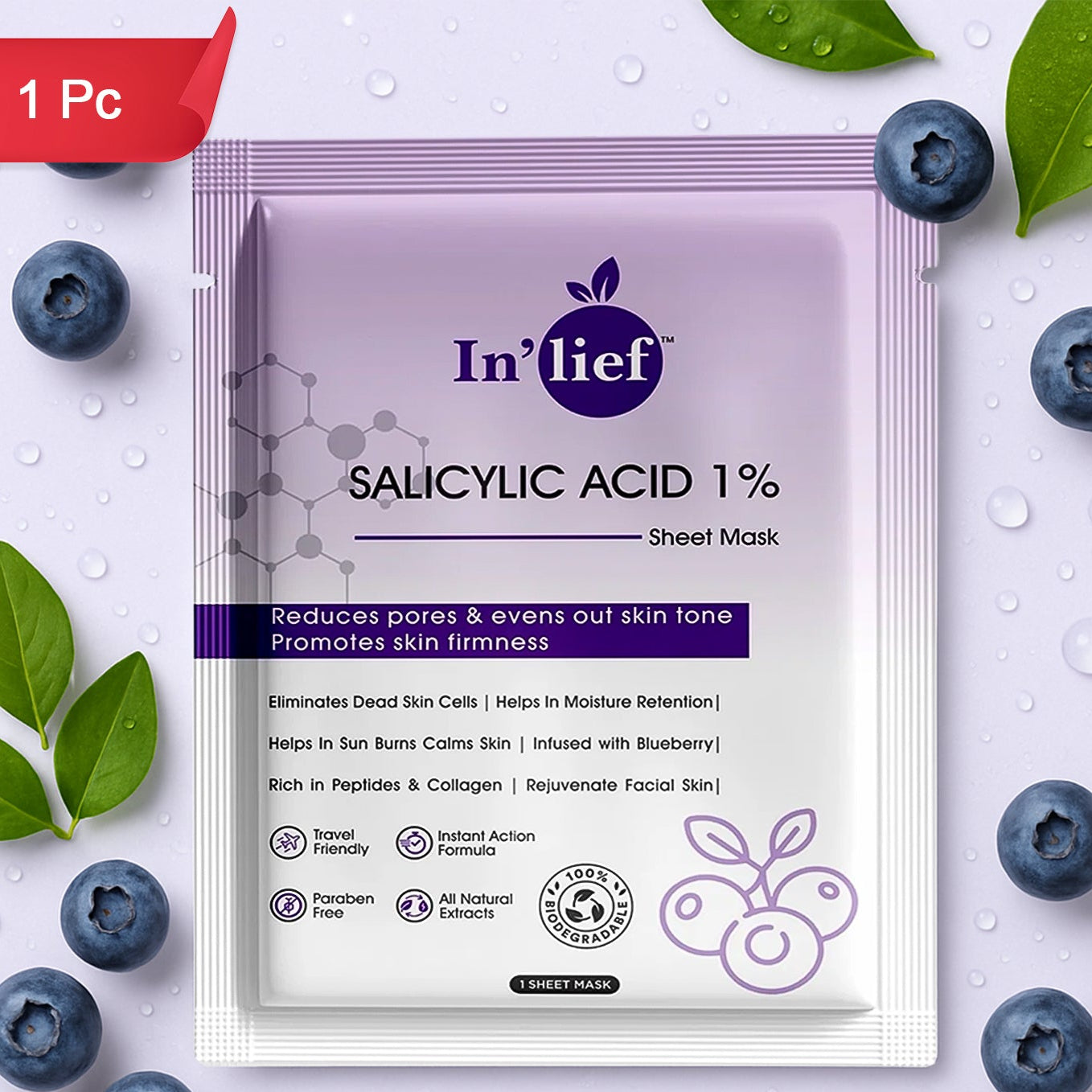 Salicylic Acid 1% Clarifying Facial Sheet Mask for Acne and Pores - 1 Pc - Happy Price - Image 1