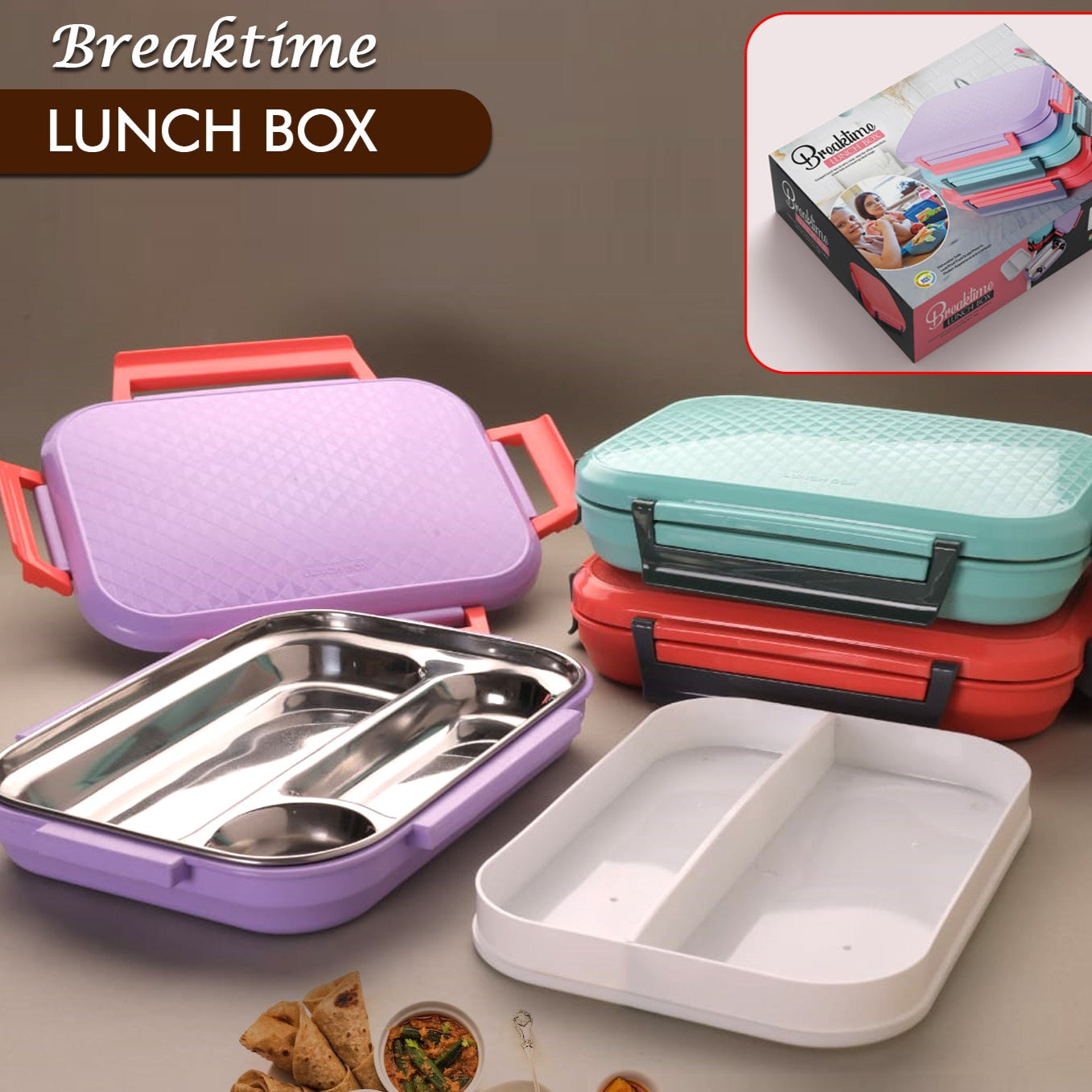 Break Time Lunch Box Steel Plate Multi Compartment Lunch Box Carry To All Type Lunch In Lunch Box  Premium Quality Lunch Box Ideal For Office  School Kids  Travelling Ideal - Happy Price - Image 1