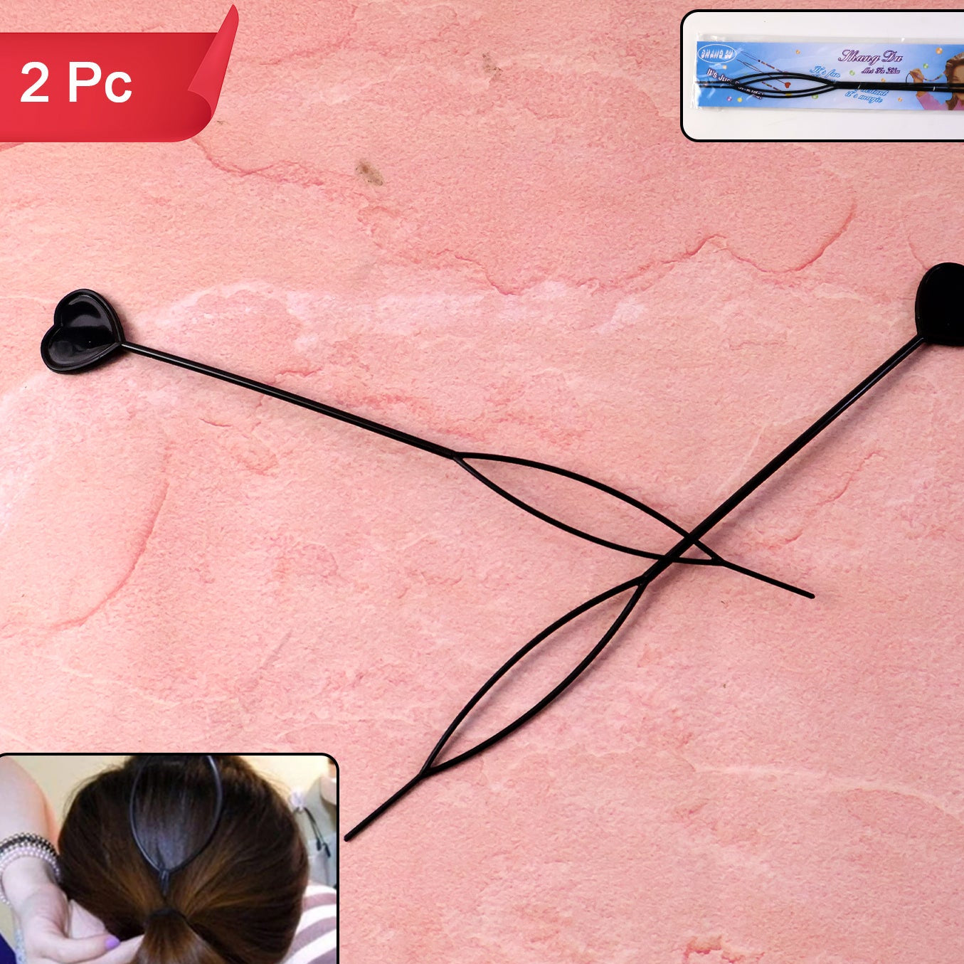 Heart Shape Hair Clips (2 Pcs) - Black Fashion Hair Accessories - Happy Price - Image 1