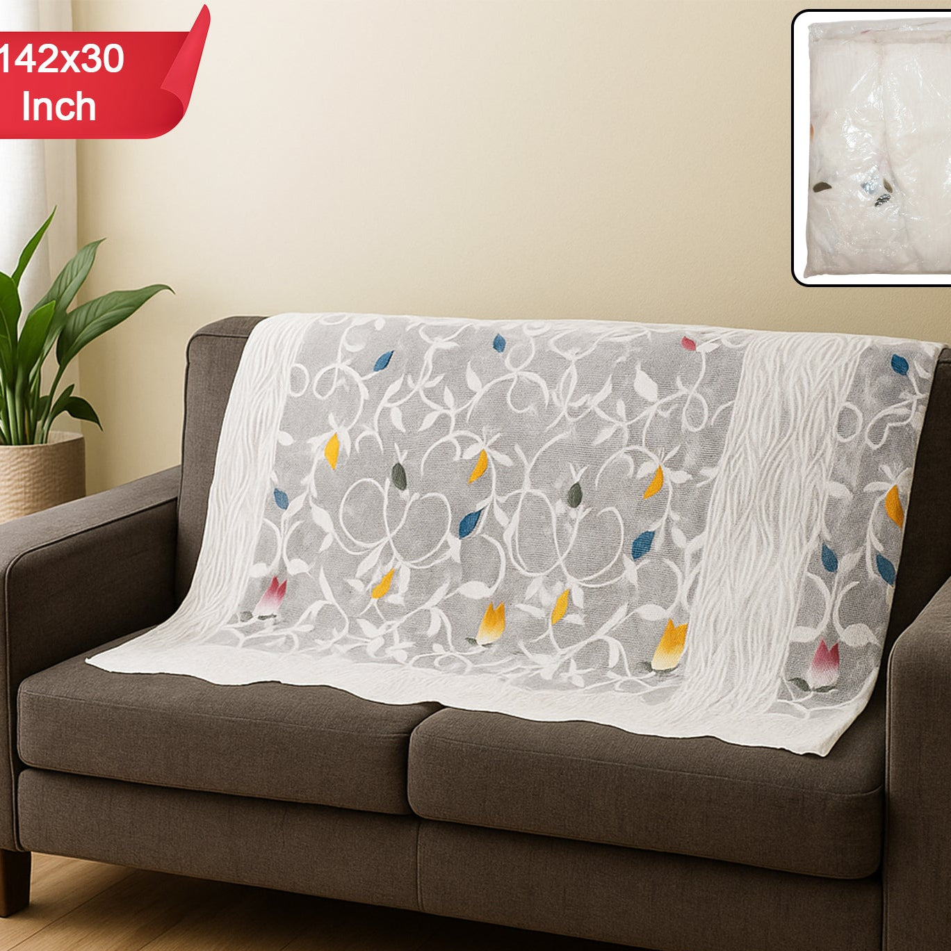 Sofa Back & Seat Protector Runner - 142x30 Inch, Washable Fabric - Happy Price - Image 1