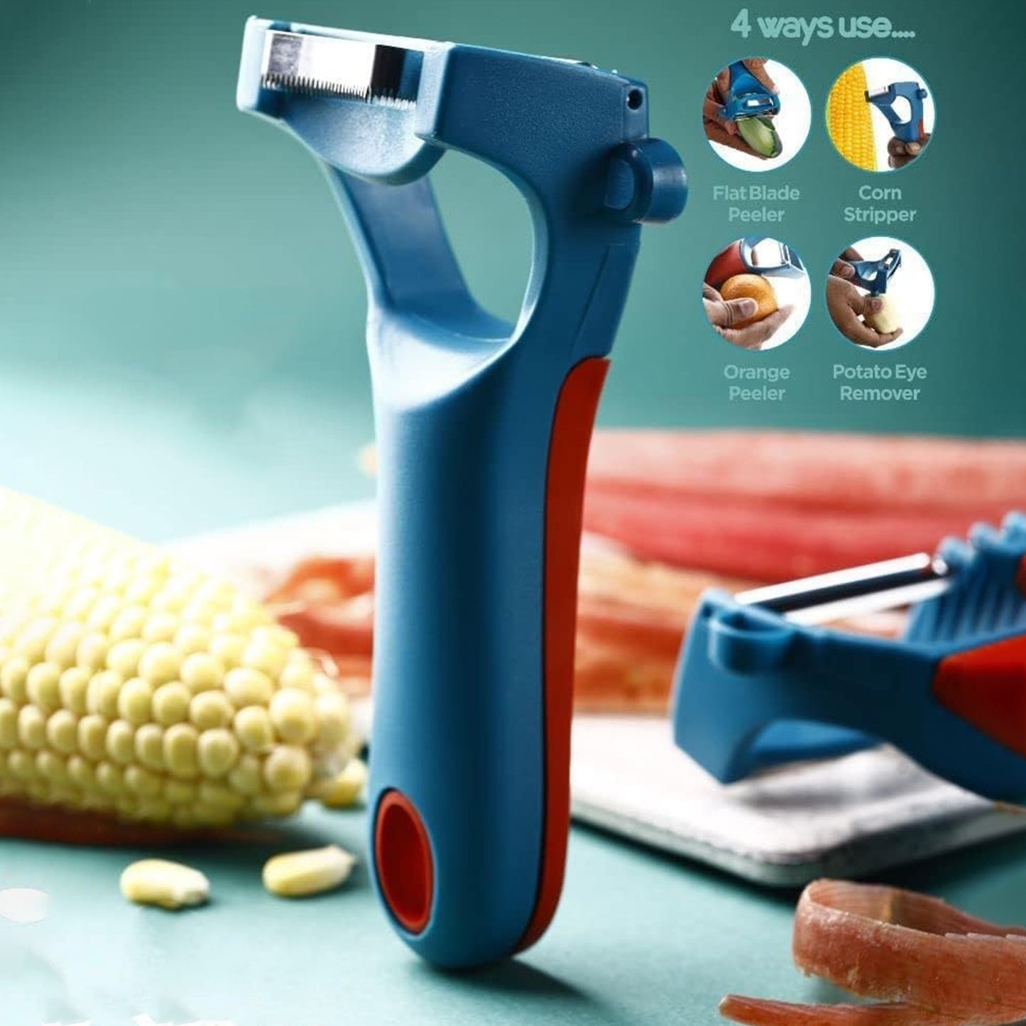 4-in-1 Kitchen Peeler with Stainless Steel Blades & Non-Slip Handle (1 Pc) - Happy Price - Image 6