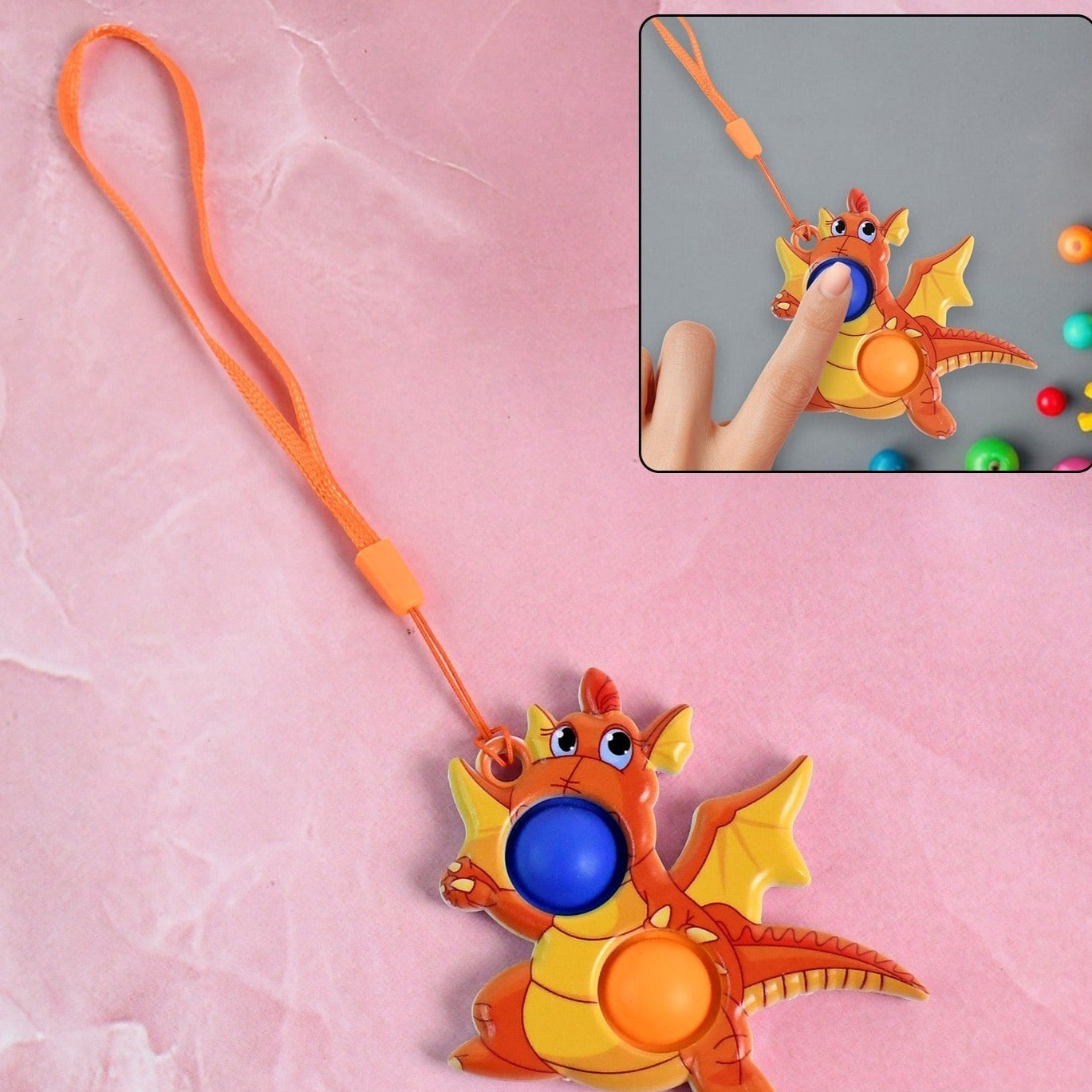 2-bubble Dragon-shaped Push Pop Fidget Toy With Strap (1 Pc) - Happy Price - Image 1