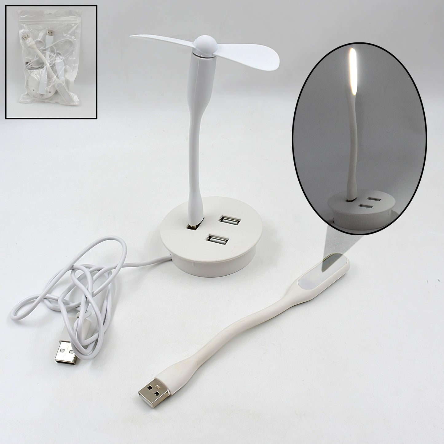 Portable Mini Usb Fan Usb Ligh  Usb 3 Hub  Port Combo - Happy Price - Image 2