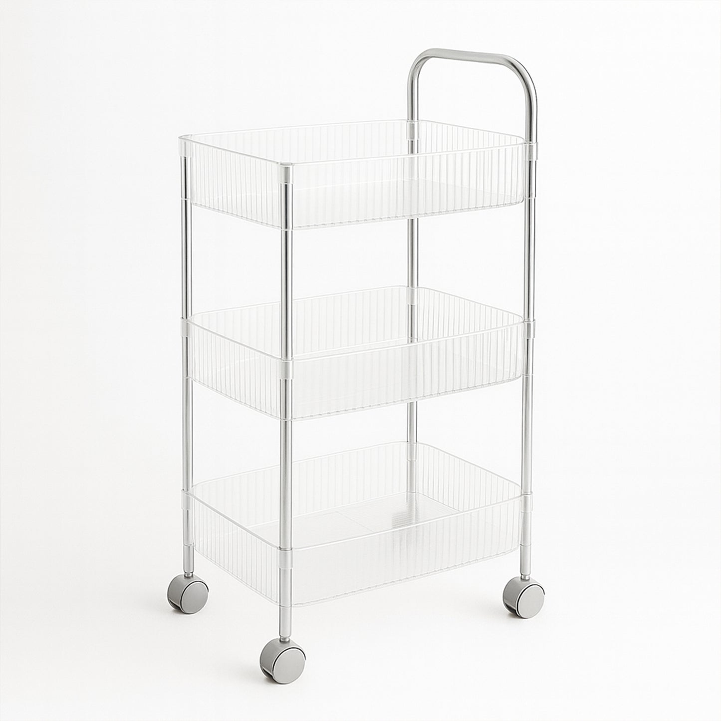3-Tier Rolling Storage Trolley with Wheels - Metal Frame & Transparent Baskets - Happy Price - Image 2