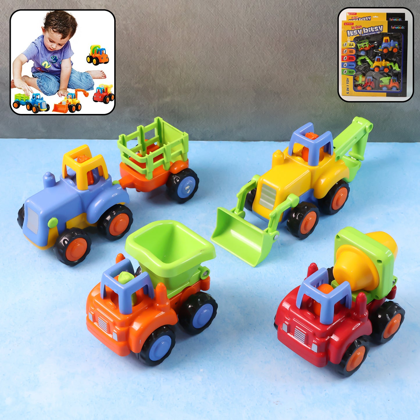 4 Pc Construction Vehicle Toy Set for Kids - Pull-Back Engineering Trucks - Happy Price - Image 6