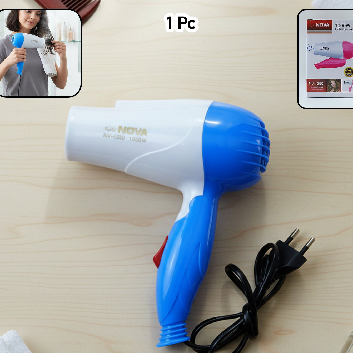 1000W Foldable Hair Dryer - Dual Speed, Compact & Portable for Home/Travel - Great Price - Image 1
