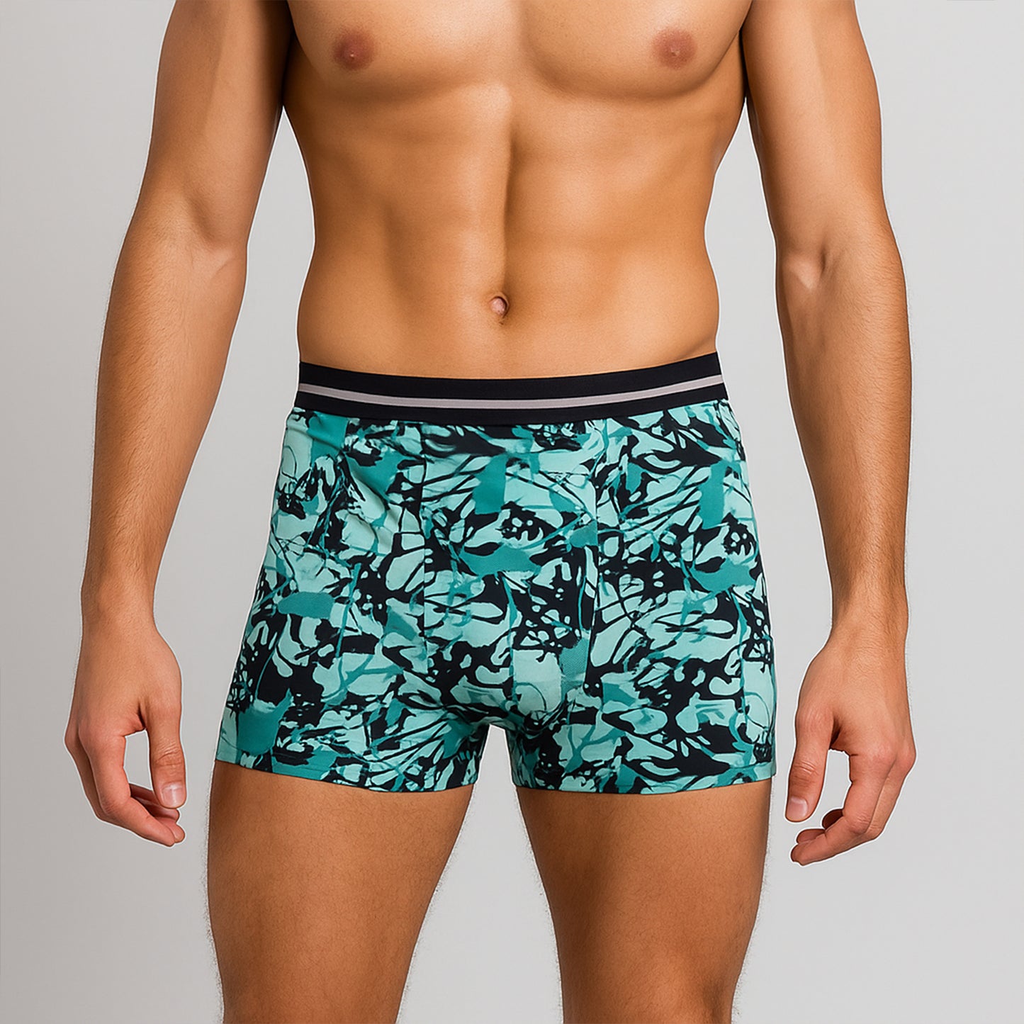 Men's Stretch Boxer Briefs - Large (1 Pc) - Abstract Teal/Black Print - Happy Price - Image 6