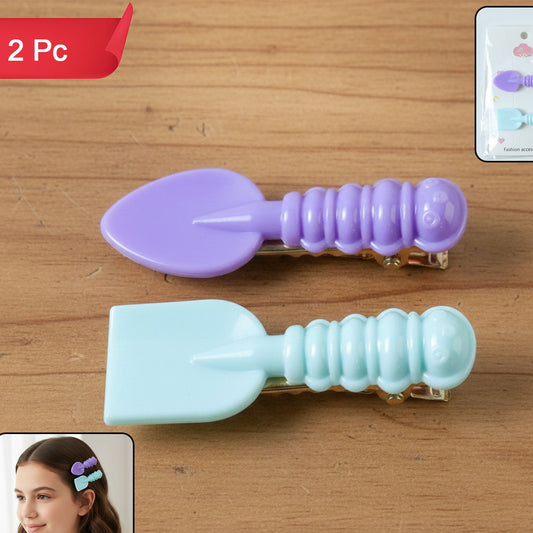Cute Spade & Leaf Shape Hair Clips for Girls - 2 Pc Set - Happy Price - Image 1
