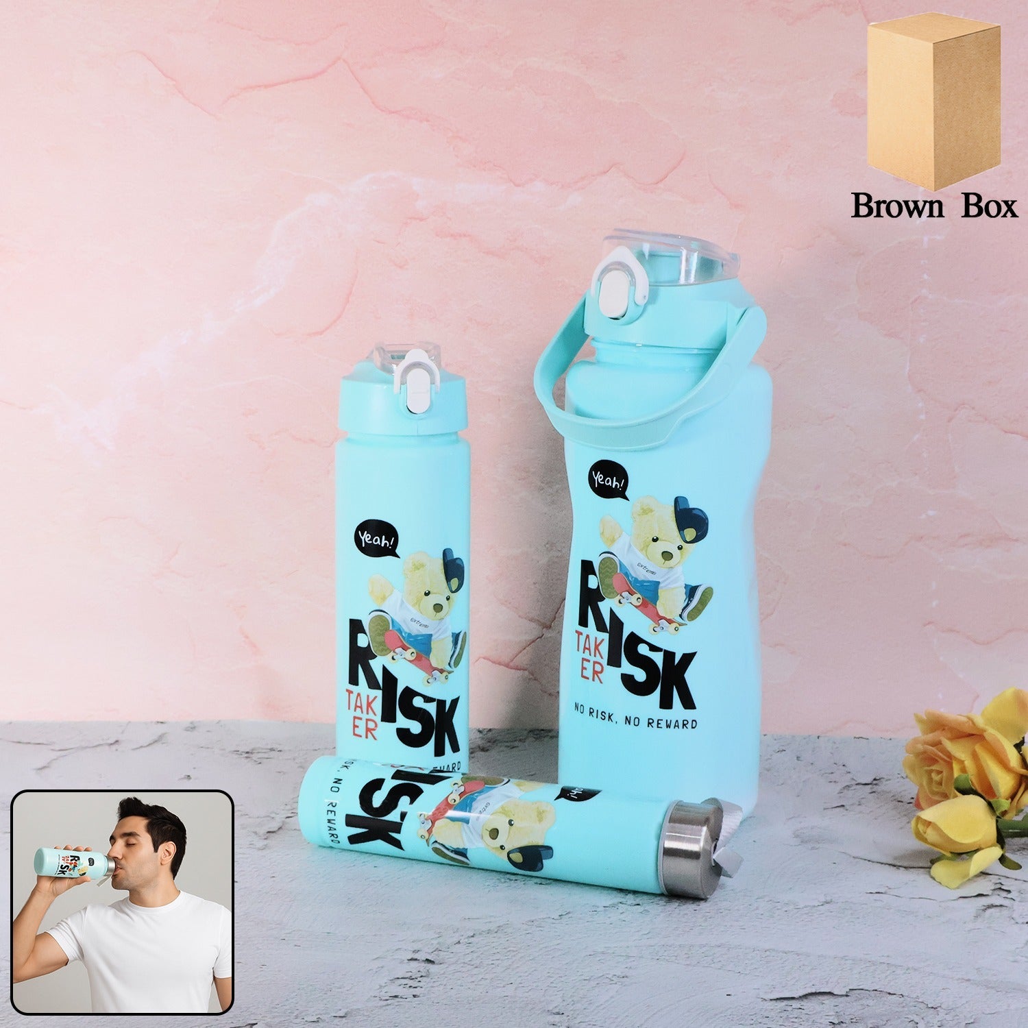 3 Piece Motivational Print Water Bottle Set - 2000ml, 900ml, 300ml ...