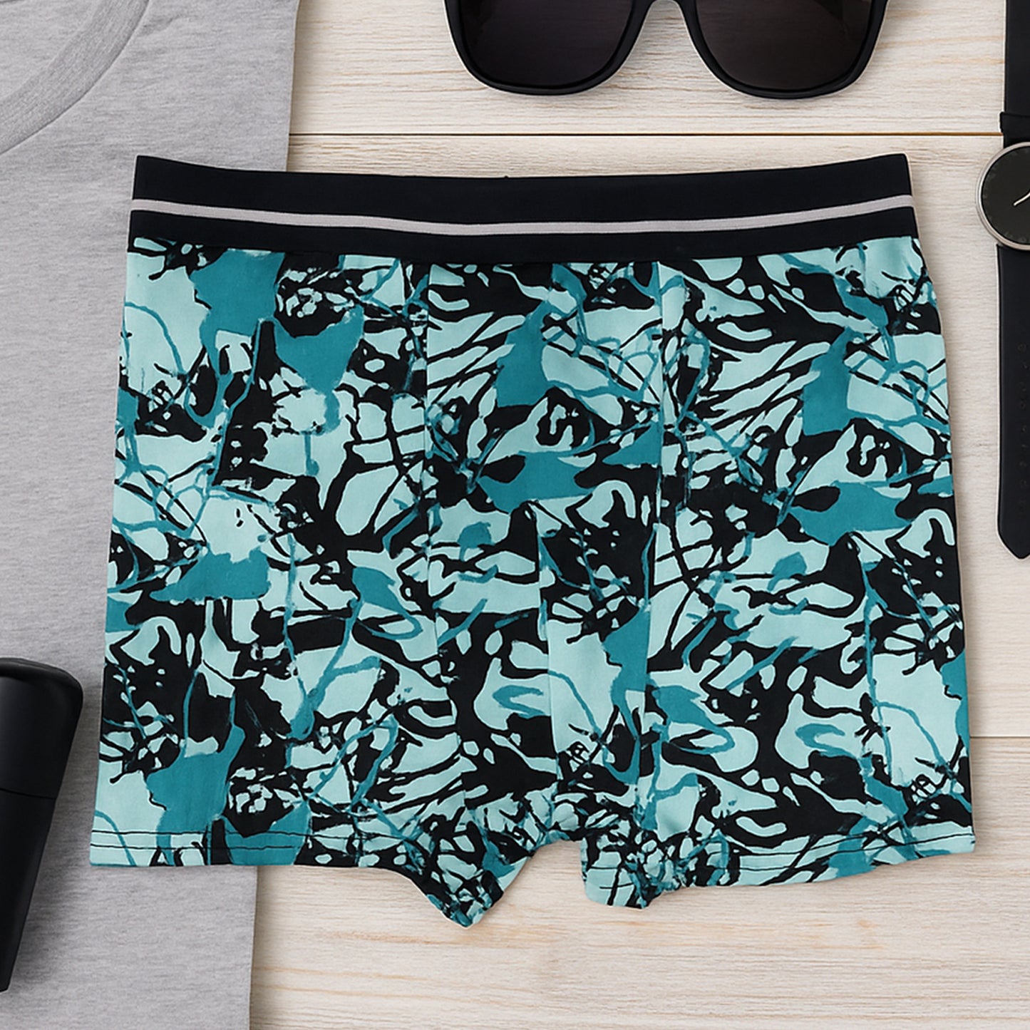 Men's Stretch Boxer Briefs - Large (1 Pc) - Abstract Teal/Black Print - Happy Price - Image 7