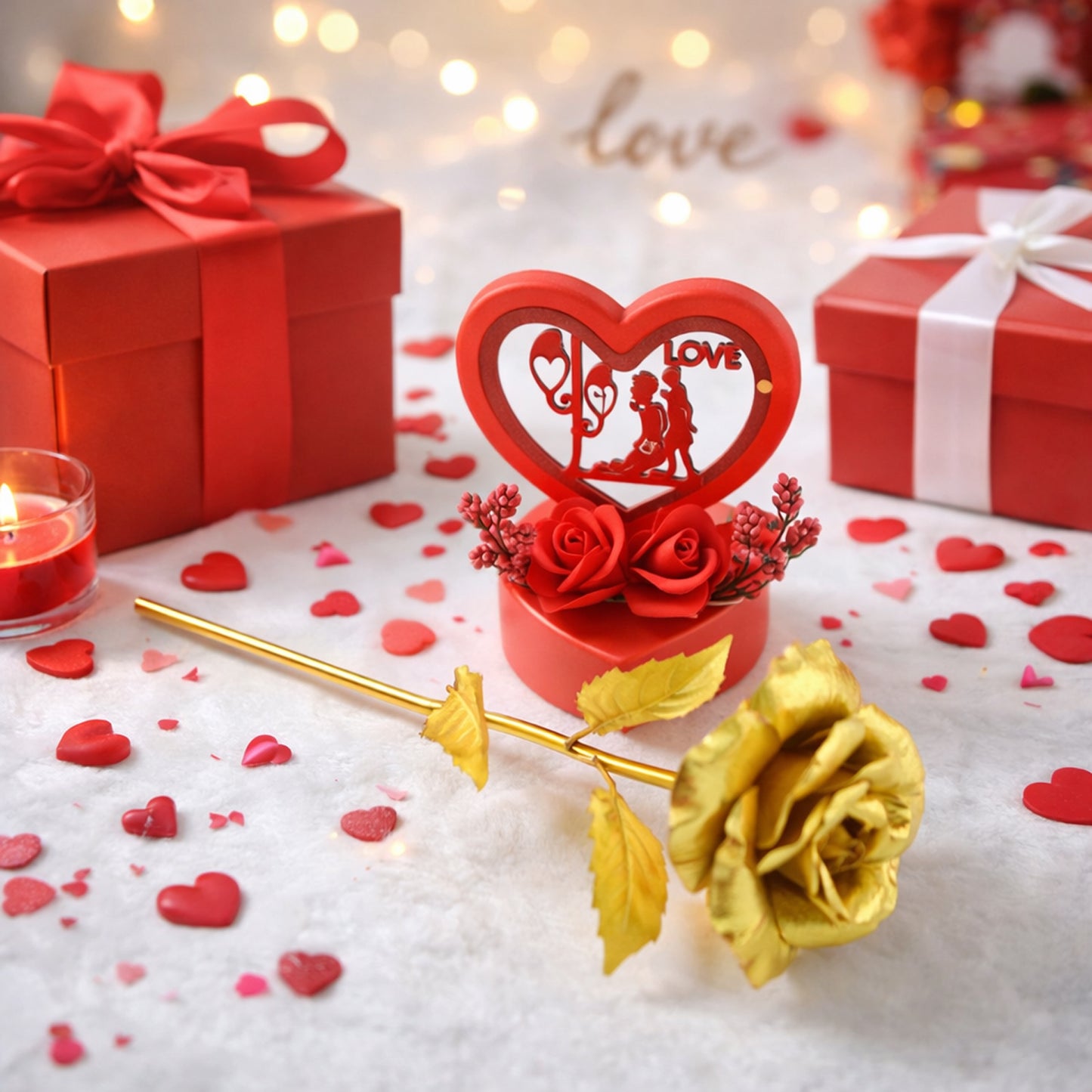 Heart Love Showpiece with Golden Rose Gift Set (2 Pc) - Happy Price - Image 2