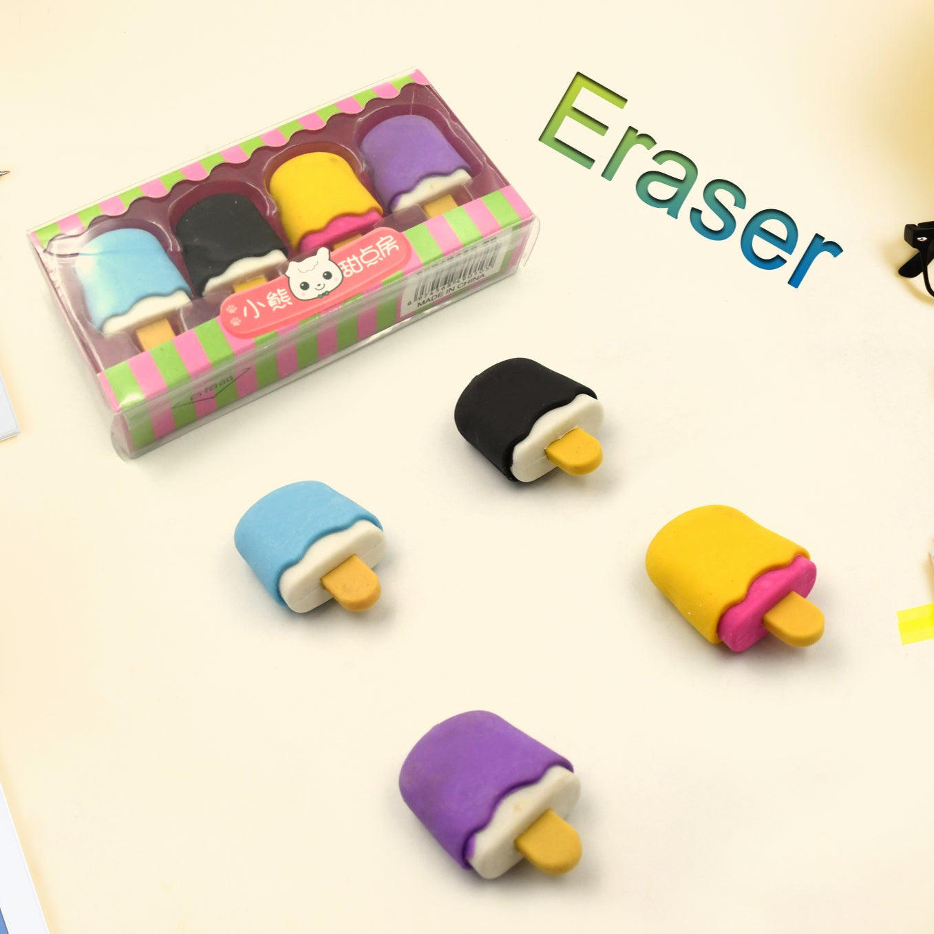 Ice Cream Eraser For Girlseraser For School Bday Return Gift Party Doughnut Lollipop Ice Cream Theme Shape Erasers Pencils Set For Kids Educational Stationary Kit School Supplies (1 Set 4 Pc) - Happy Price - Image 1