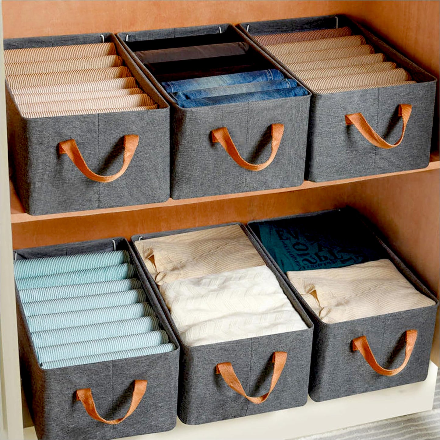 Foldable Storage Box With Lid And Handles Cotton And Linen Storage Bins And Baskets Organizer For Nursery Closet Bedroom Home (45 Cm) - Happy Price - Image 4