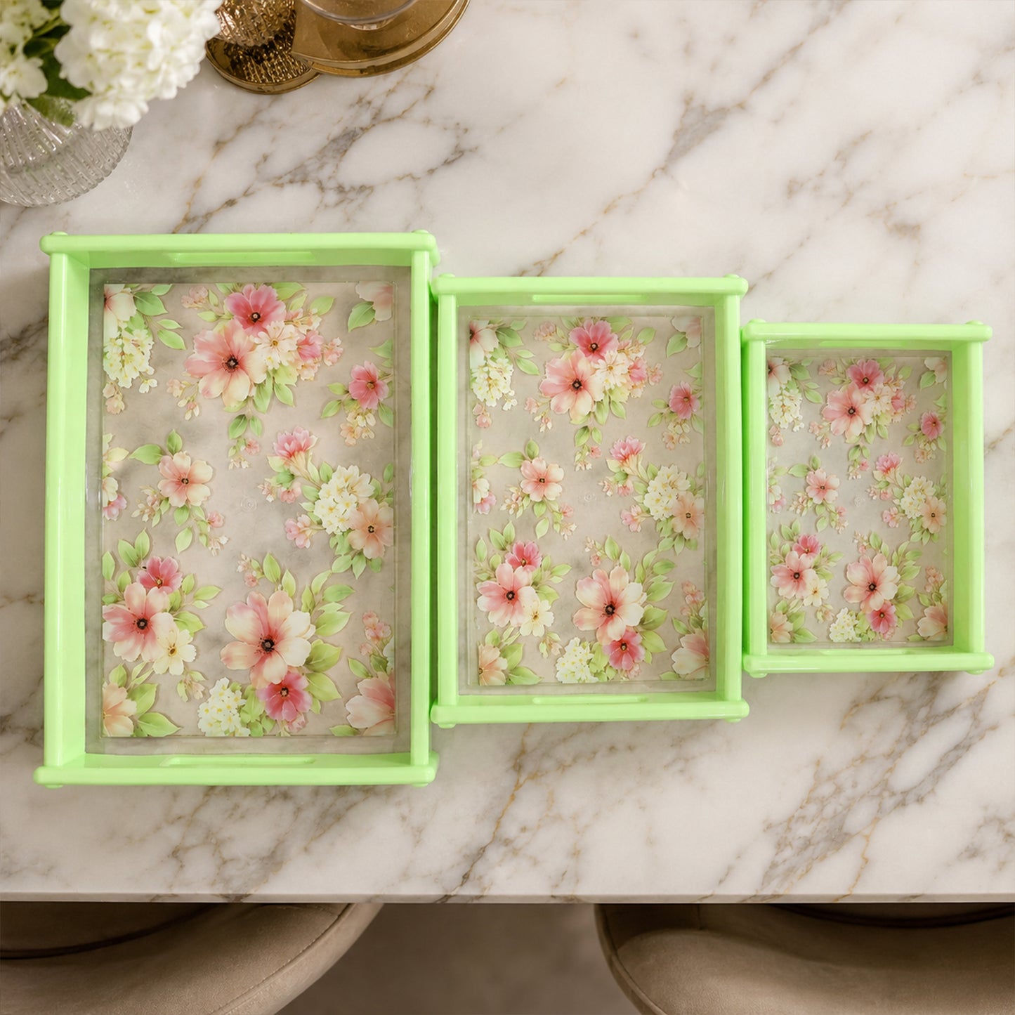 Floral Print Multipurpose Serving Tray Set - 3 Pc - Happy Price - Image 2