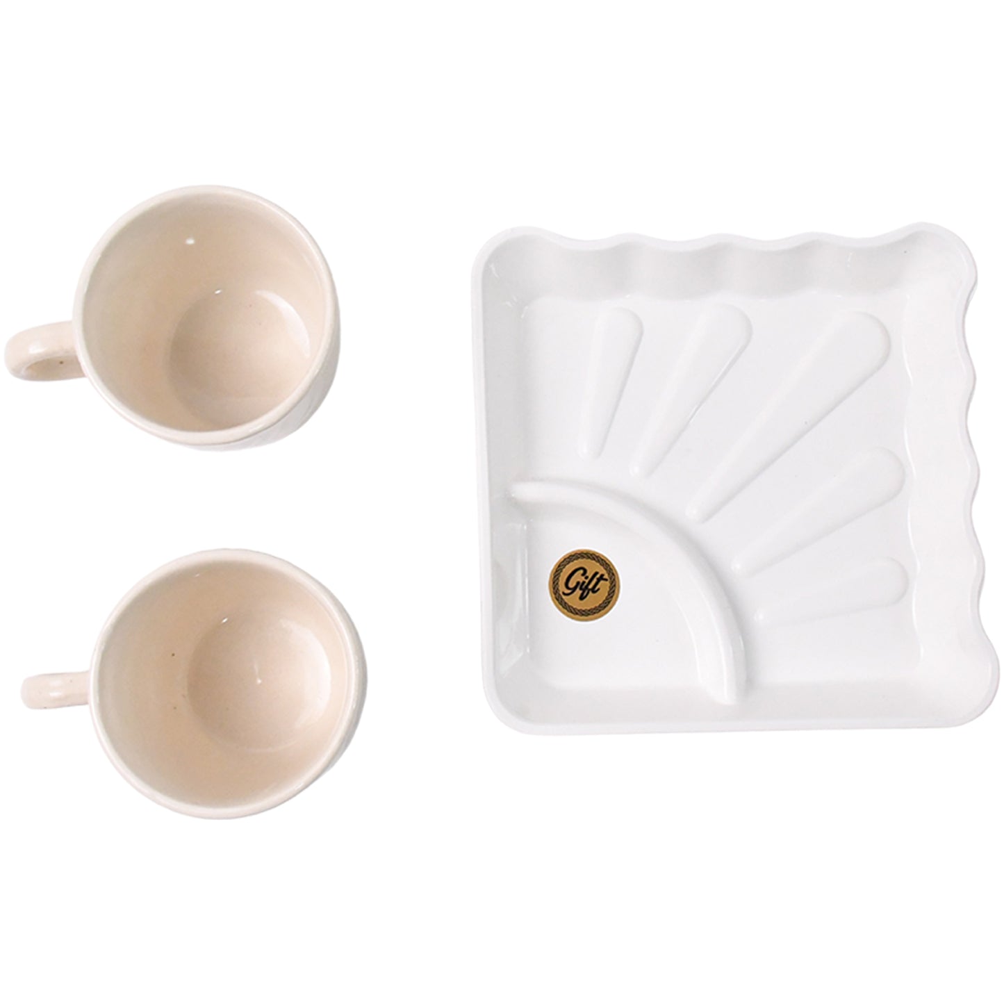 Cerntric Ceramic Tea Cup With Plastic Square Shape Serving Platter Milk Cup 3pc Set - Happy Price - Image 4