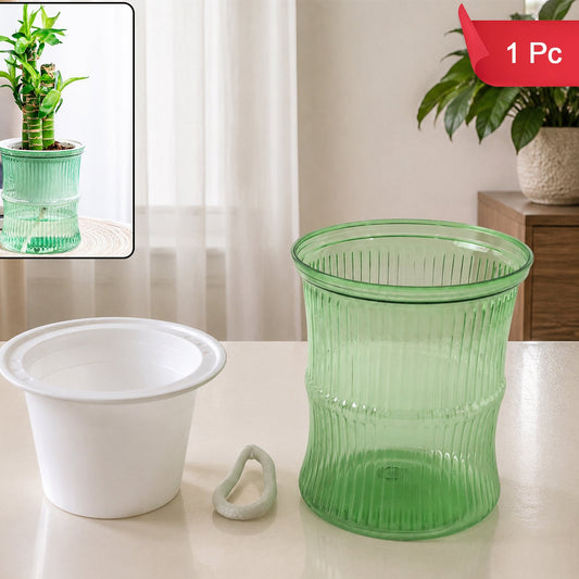 Self-Watering Plant Pot with Cotton Wick - Bamboo Style, 1 Pc - Happy Price - Image 1