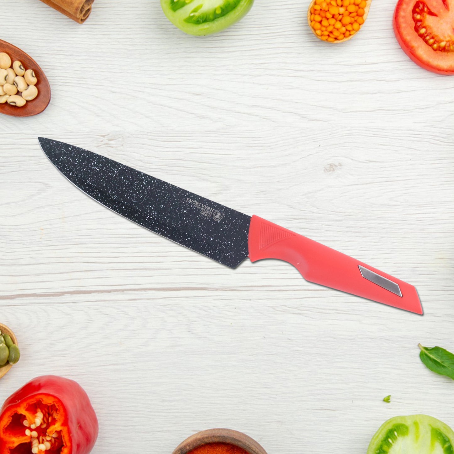 6 Piece Kitchen Knife Set with Marble-Coated Blades and Red Handles - Happy Price - Image 6