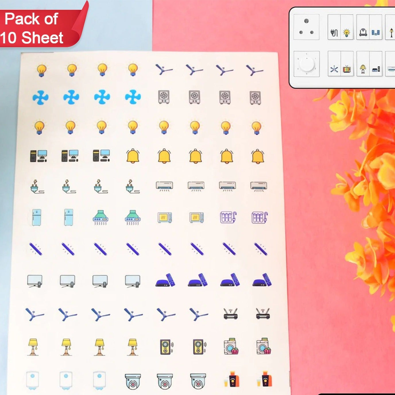 Pack of 10 Smart Switch Icon Sticker Sheets for Home & Office - Happy Price - Image 1