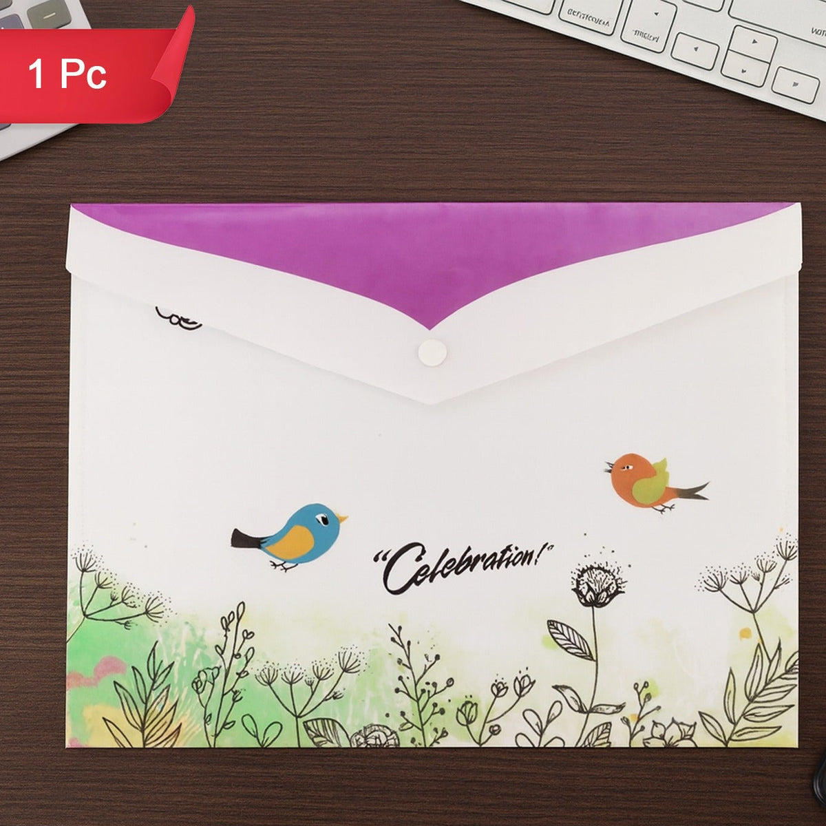A4 Printed Document Folder with Decorative Button Closure (1 Pc) - Happy Price - Image 1