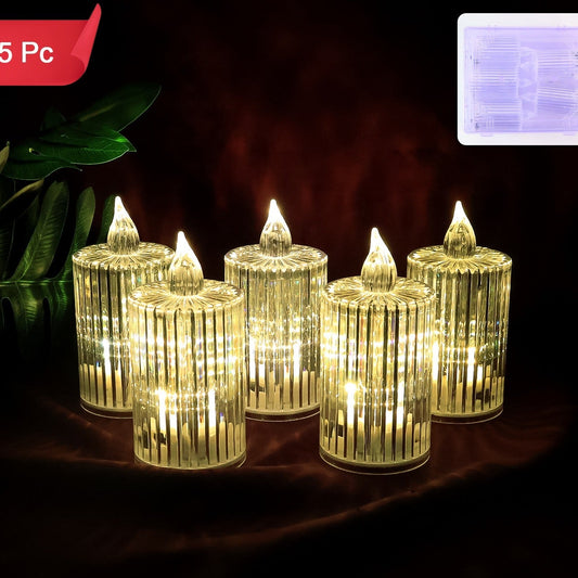 Set of 5 Crystal Effect LED Flameless Candles with Warm Flickering Light - Happy Price - Image 1