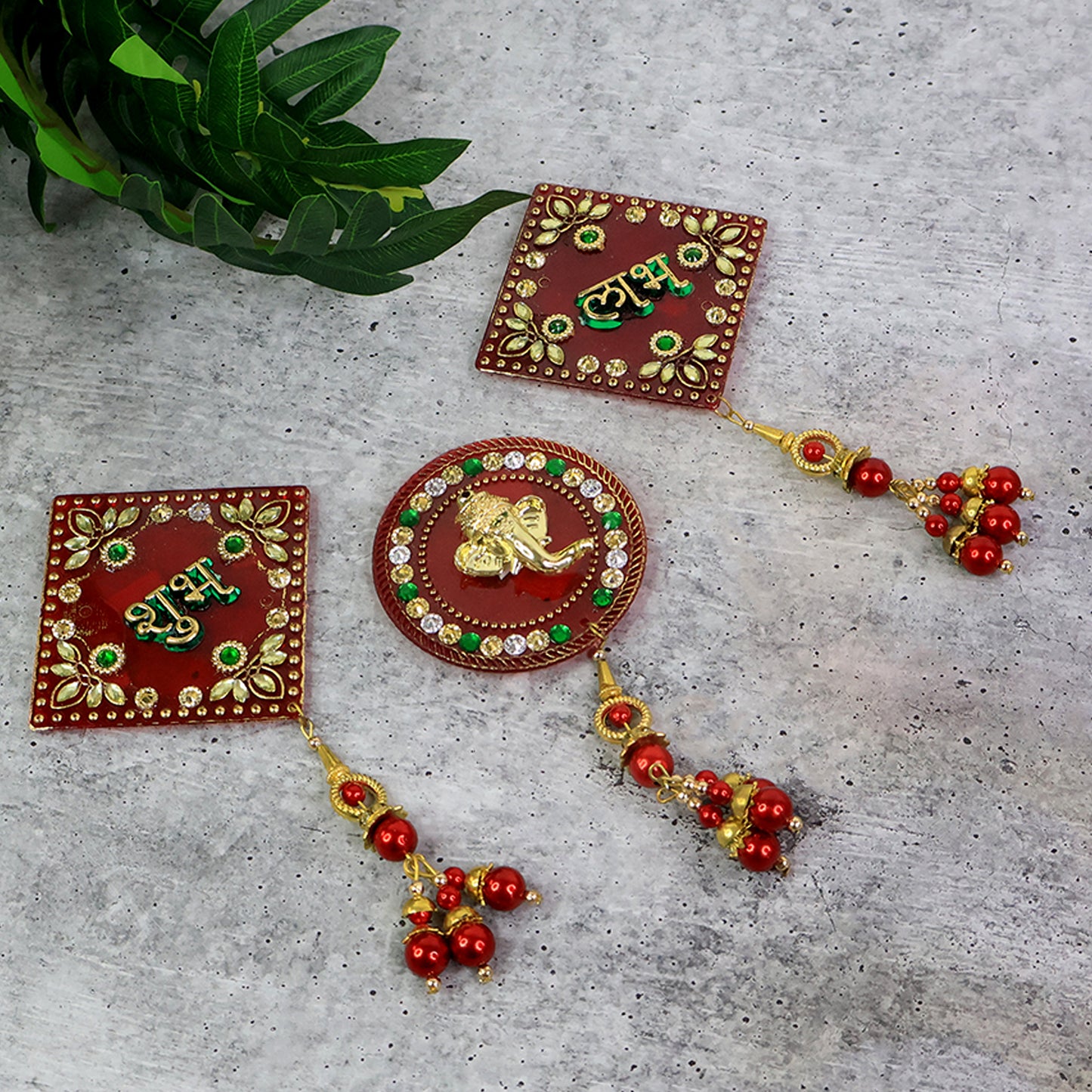 3 Pc Auspicious Wall Hanging Set - Shubh Labh & Ganesh Design - Happy Price - Image 4