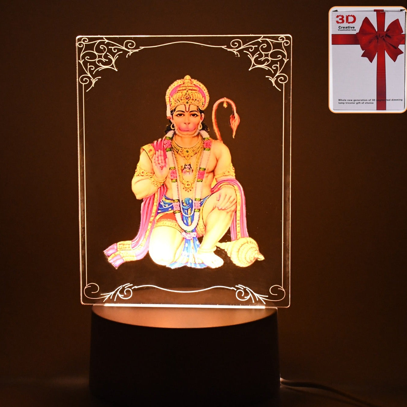 Beautiful 3d Lord Hanuman Frame With Soft White Light (1 Pc) - Happy Price - Image 1