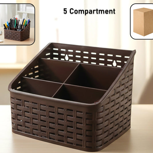 5 Section Desk Organizer Basket - Multipurpose Storage for Office & Home (1 Pc) - Happy Price - Image 1