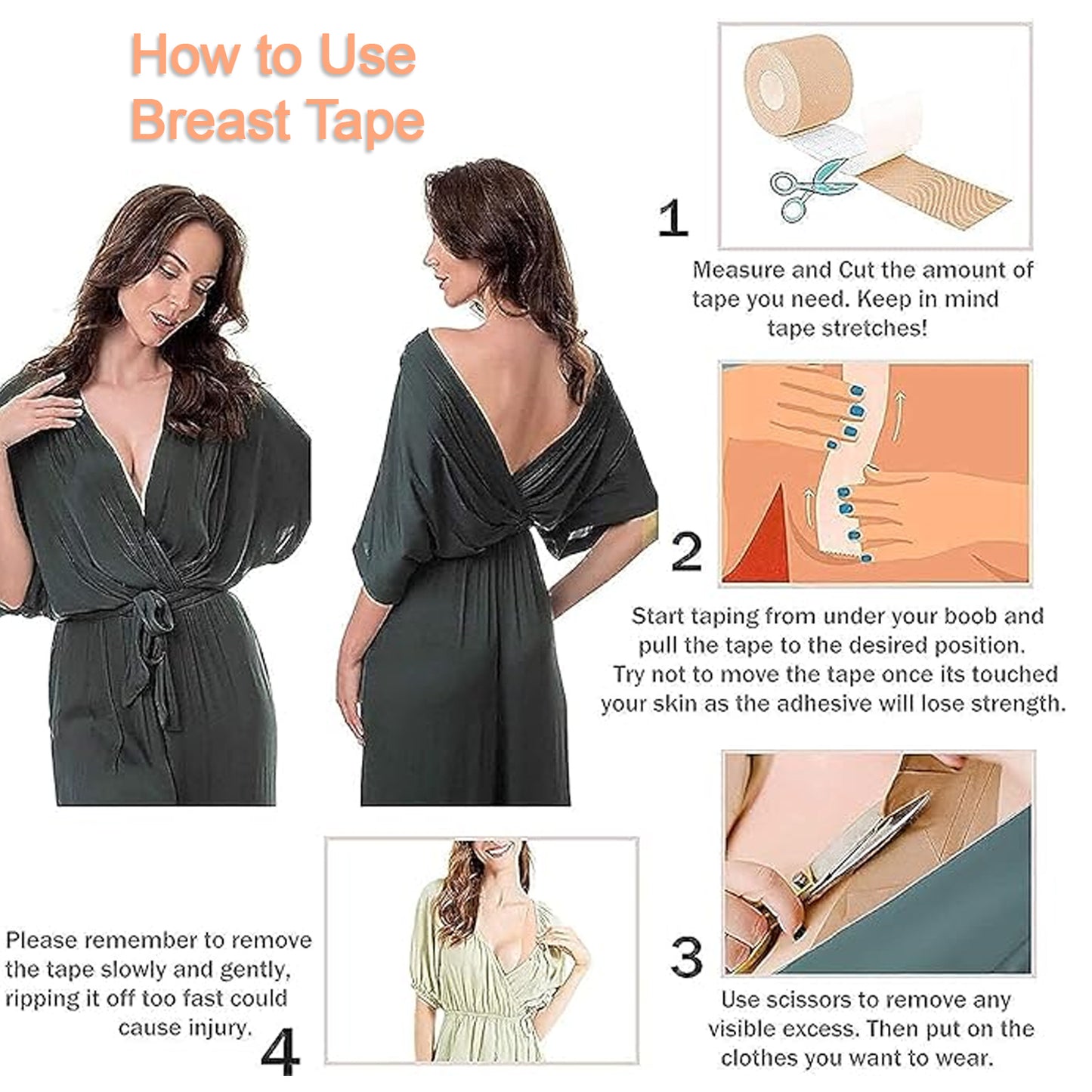 Boob Tape With 10 Pairs Nipple Cover Cotton Wide Thin Breast Tape - Womens  Girls Breast Lift Booby Tape - Push Up  Lifting Tape - Suitable For All Breast Types - Breast Lift Bra Tape - Bob Tape For Natural Breast Lift (1 Pc 5 Meters) - Happy Price - Image 6