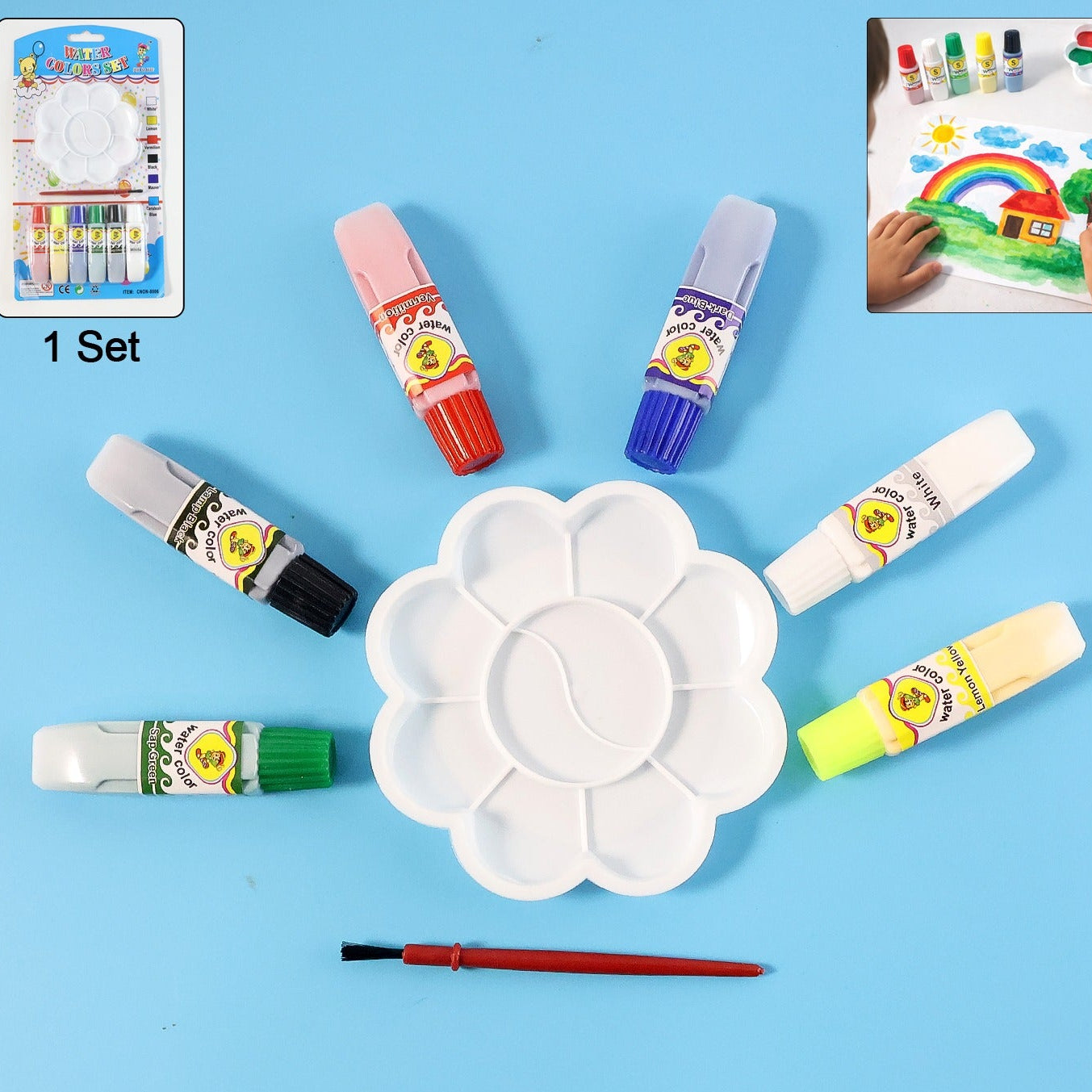 Kids Water Colour Painting Kit with Brush and Palette (1 Set) - Happy Price - Image 1