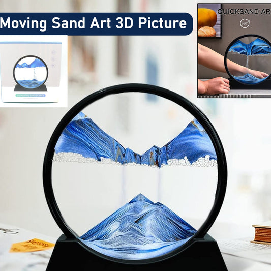 Moving Sand Art Picture Decor 3d Deep Sea Sandscape Liquid Motion Round Glass Frame Display Flowing Sand Relaxing Gift For Kids Adults Painting Artistic Sandscape For Home Office Ornament Desktop Art Bookshelves Decoration (1 Pc ) - Happy Price - Image 1
