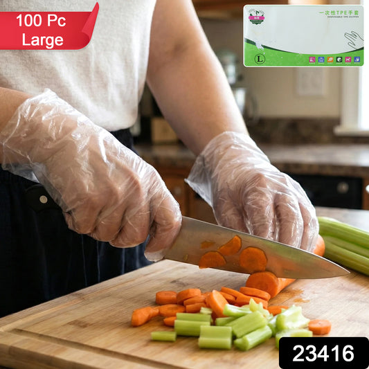 Clear Disposable Plastic Gloves - 100 Pc Large Size - Happy Price - Image 1