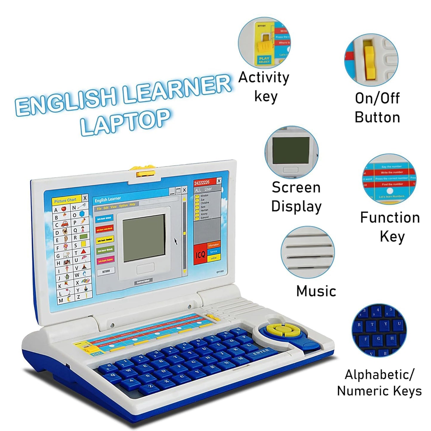 Kids English Learning Laptop Toy with 20 Activities, Music & Games - Happy Price - Image 3