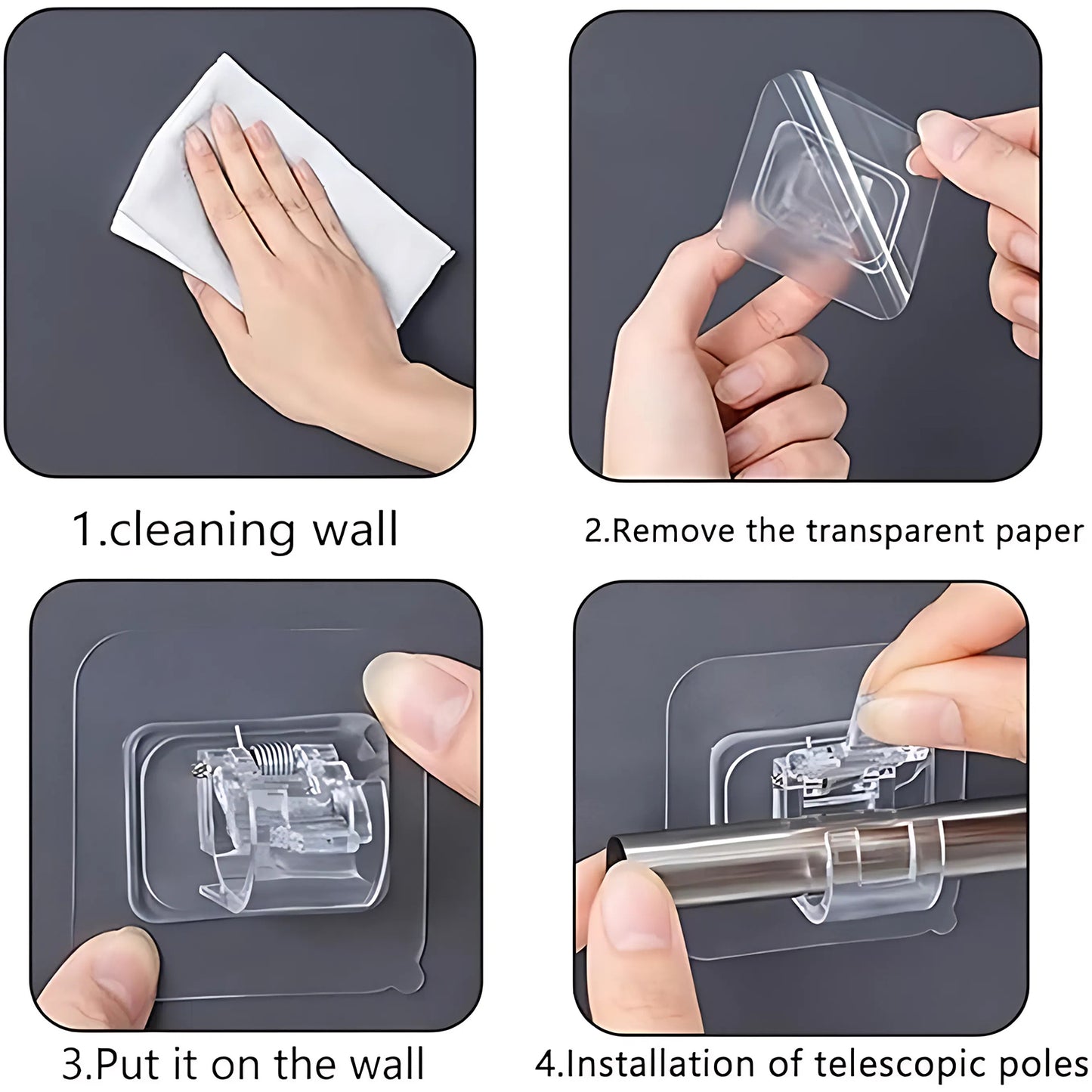 Wall Mount Transparent Self-adhesive Clip With Strong Spring Grip - Happy Price - Image 3