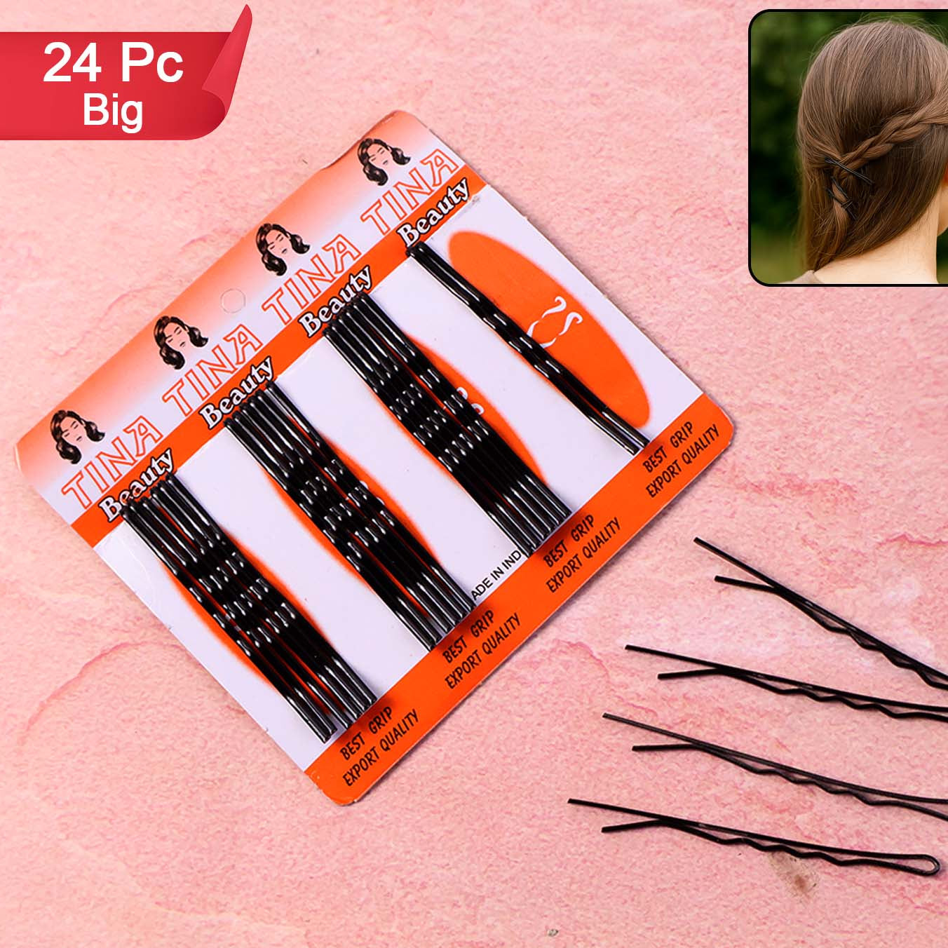 Big Black Bobby Hair Pins - 24 Pcs Set for Secure Styling - Happy Price - Image 1