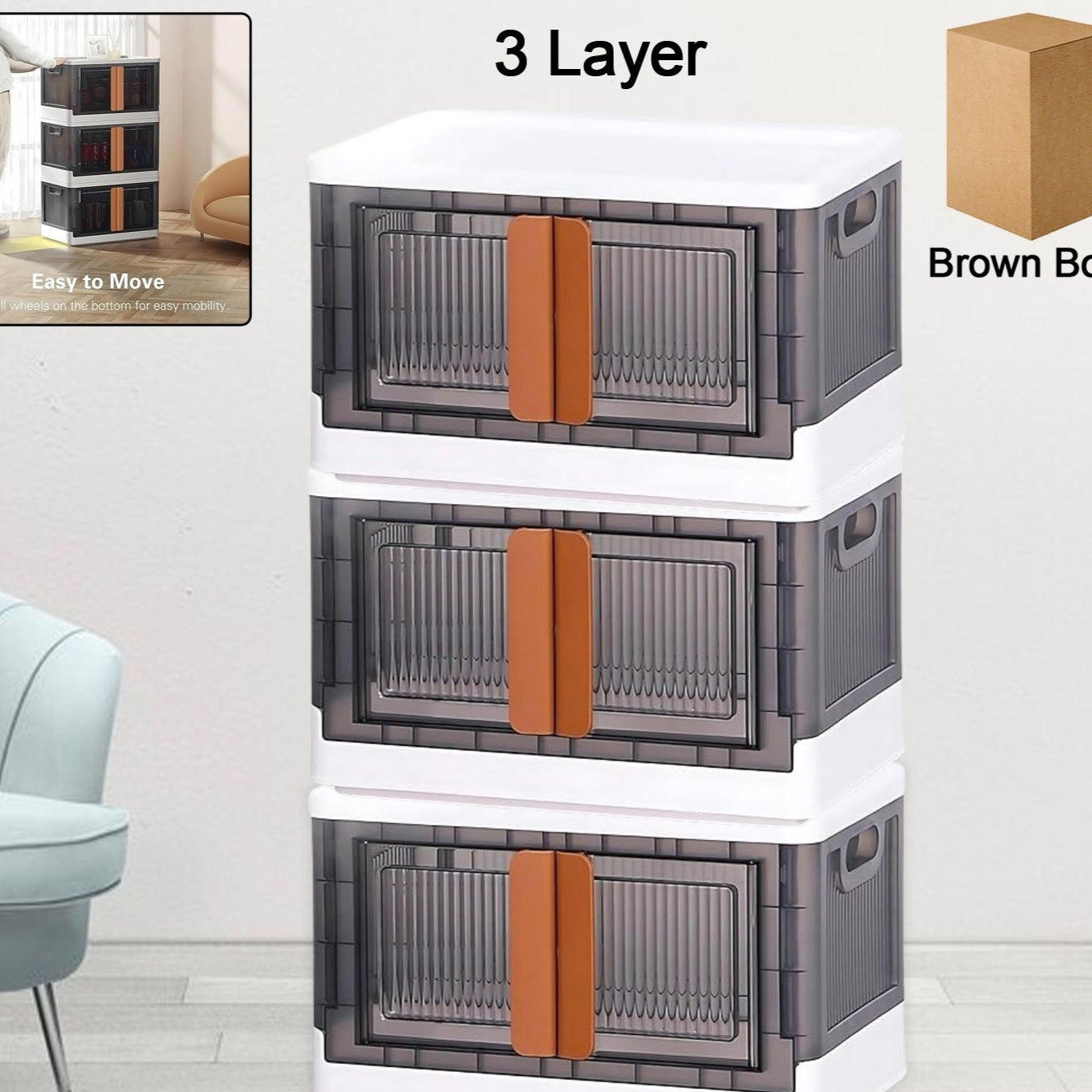 Plastic Folding Wardrobe Storage Organizer (3 Layer  1 Pc) - Happy Price - Image 1
