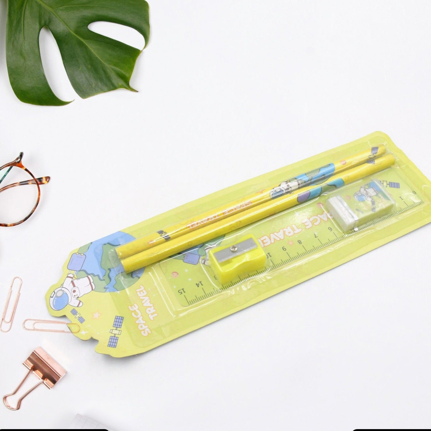 Wooden Pencil Set Stationary Set 5 In 1 Items Educational Item For School Going Kids Stationary Set For Girls Boysstationary For Schoolgift Pack For Girls Kidsbirthday Gift Kids (5 Pc Set - Happy Price - Image 1