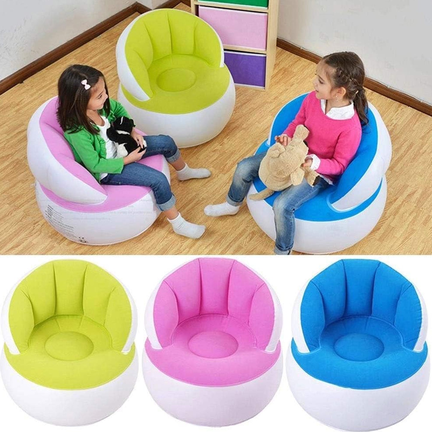 Kids Inflatable Sofa Chair With Backrest  Foot Air Pump With Hose (1 Set  85x74 Cm Approx) - Happy Price - Image 6