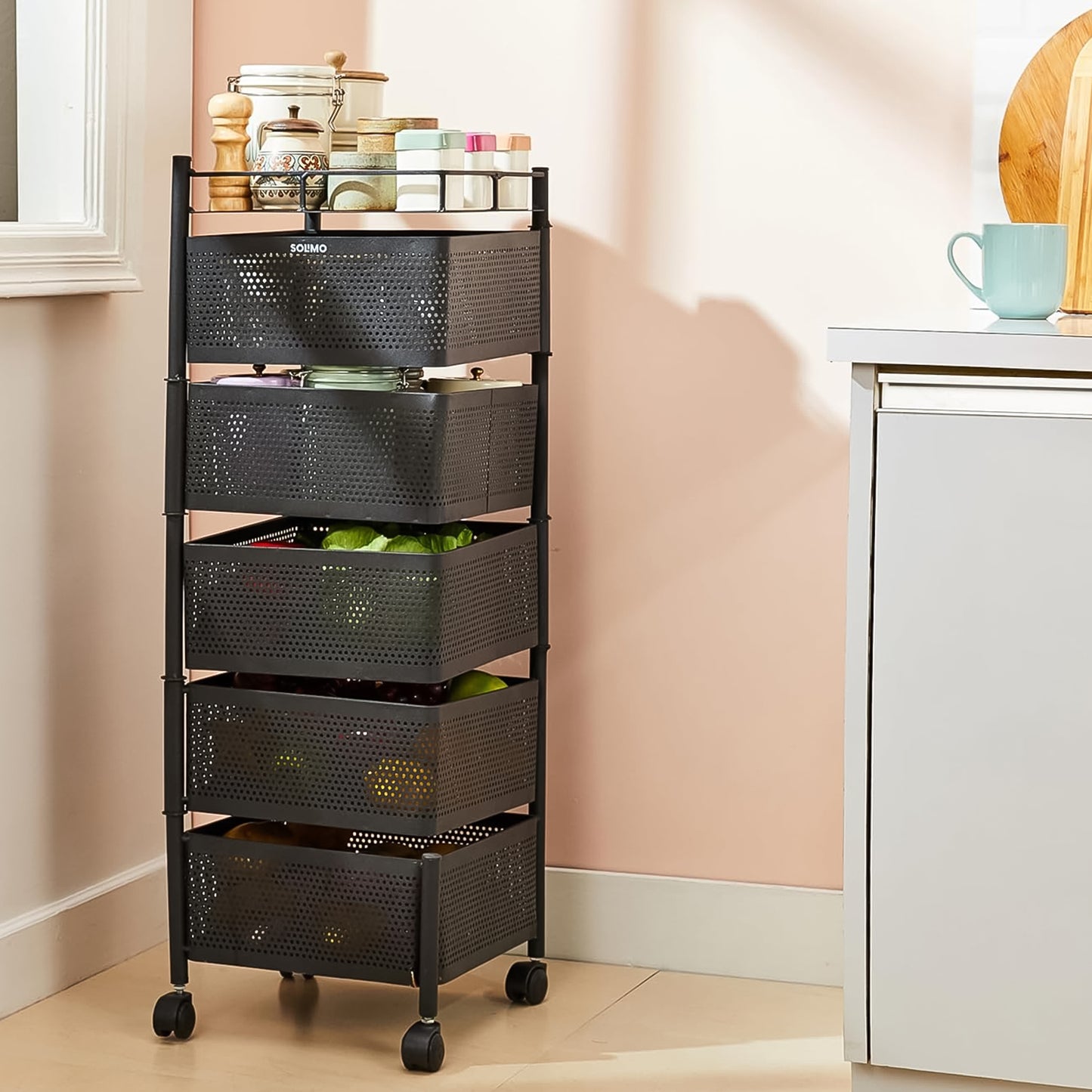5 Tier Rolling Kitchen Trolley with Mesh Baskets - Multipurpose Organizer - Happy Price - Image 5