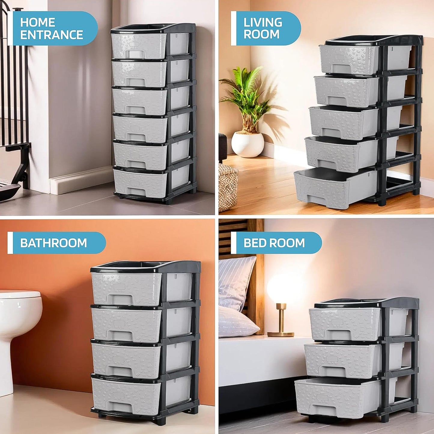 6-layer Heavy-duty Plastic Drawer Organizer Cabinet With Stone Texture Drawers - Happy Price - Image 5
