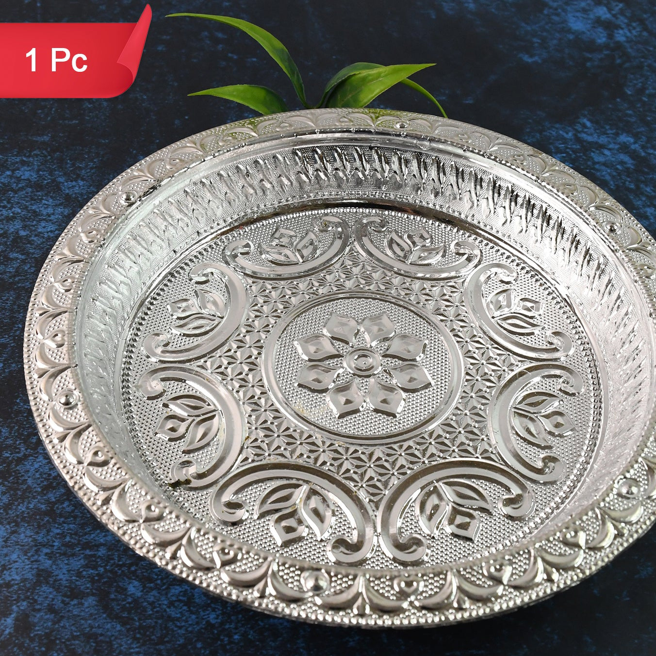 Silver Finish Plastic Pooja Thali - 1 Pc - Happy Price - Image 1