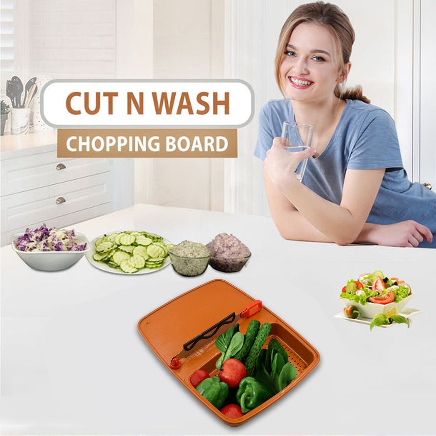 Cut N Wash Box And Tray Used In All Kinds Of Household Kitchen Purposes For Cutting And Washing Within Of Fruits And Vegetables. - Happy Price - Image 3