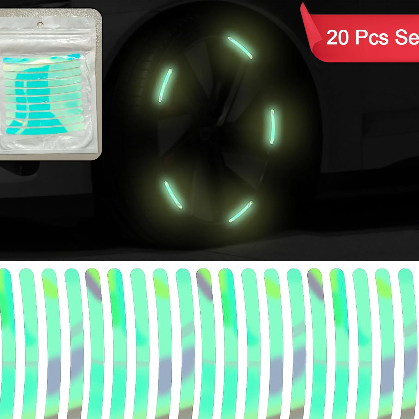 Car Wheel Hub Reflective Car Stickers Night Warning Stickers (20 Pcs Set Multicolored) - Happy Price - Image 1